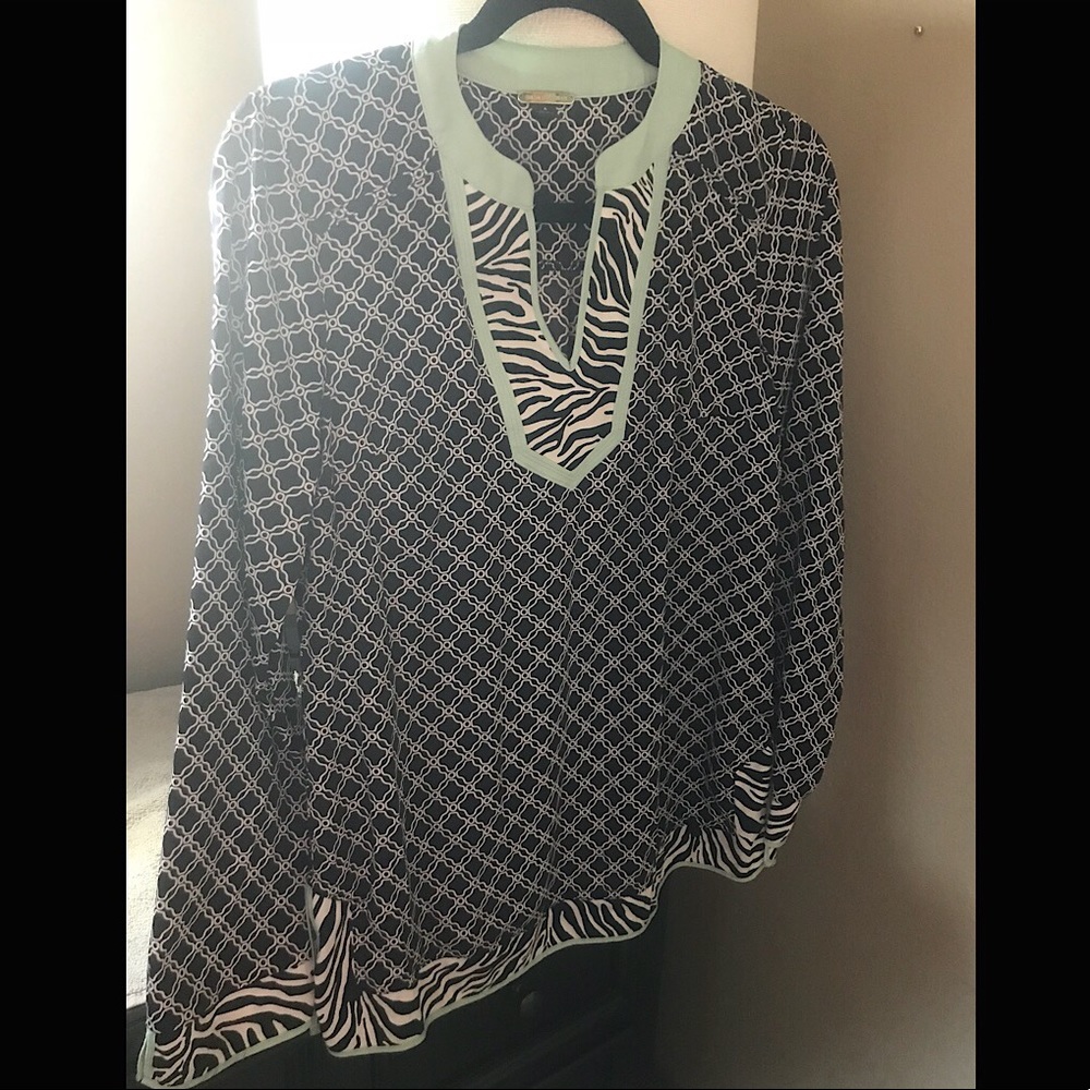 Women’s Dana Buchman Lightweight Tunic swim coverup size 4 teal navy white